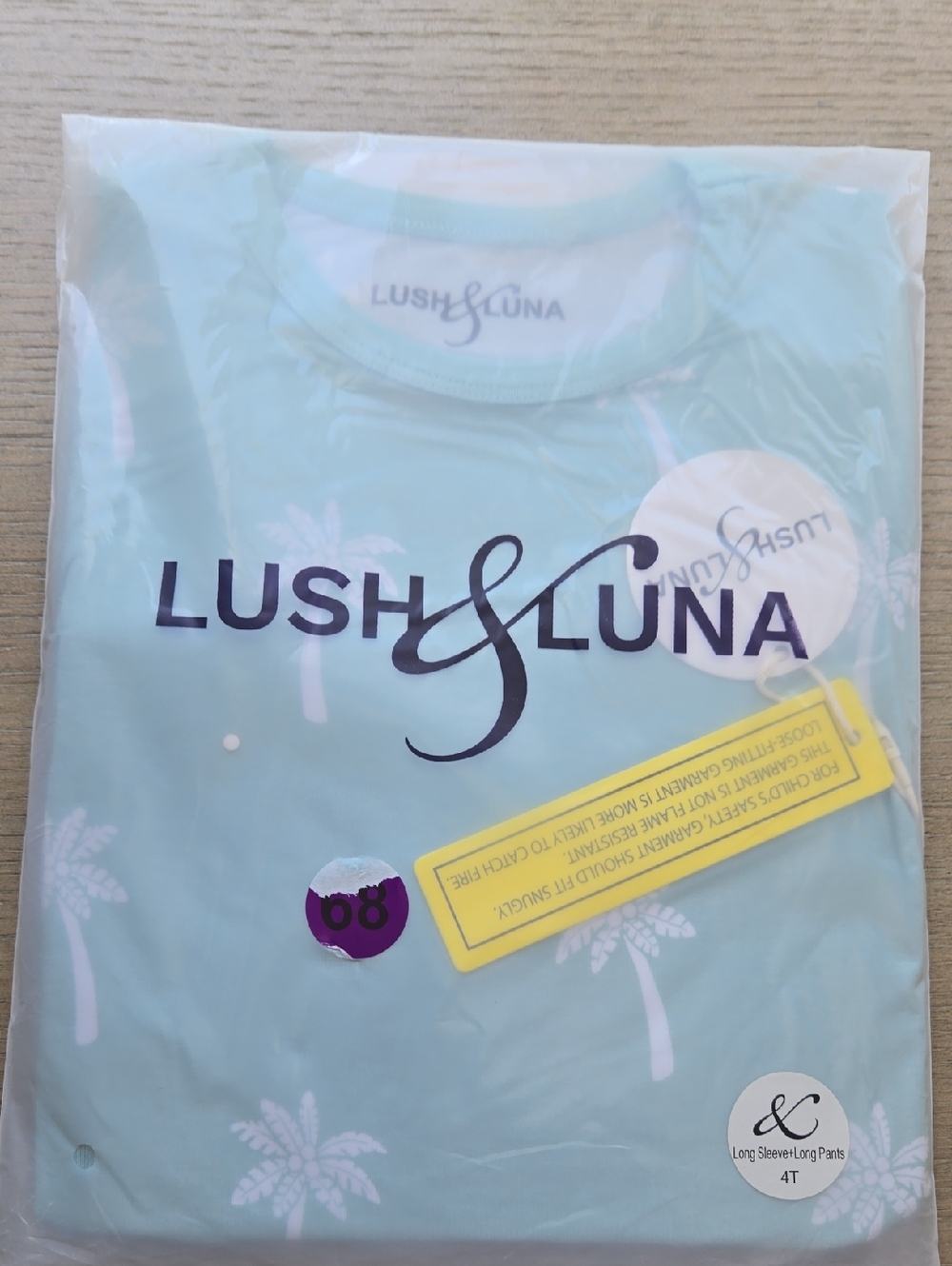 Lush & Luna Kids BAMBOOLong Sleeve Pajama Set - Light Aqua with White Palm Print
